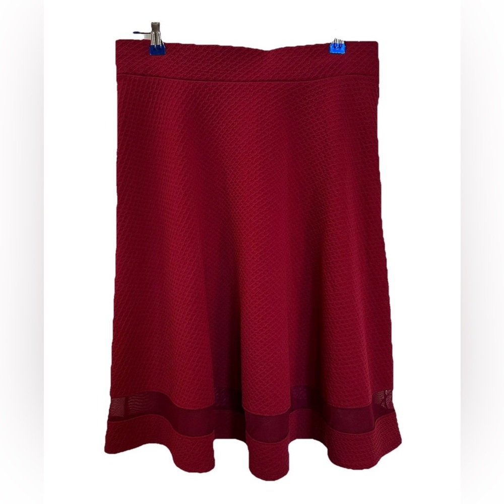 Faith&Joy Deep Red Quilted Texture Flare Midi Skater Skirt-L-Coquette Goth Indie